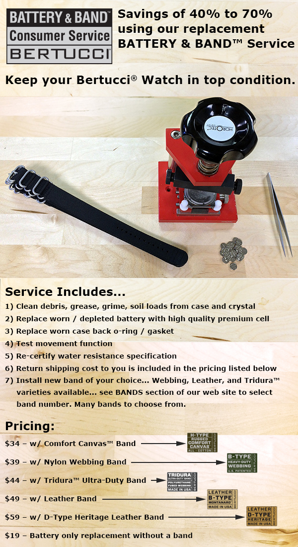 Bertucci Performance Watches Battery & Band Value Service